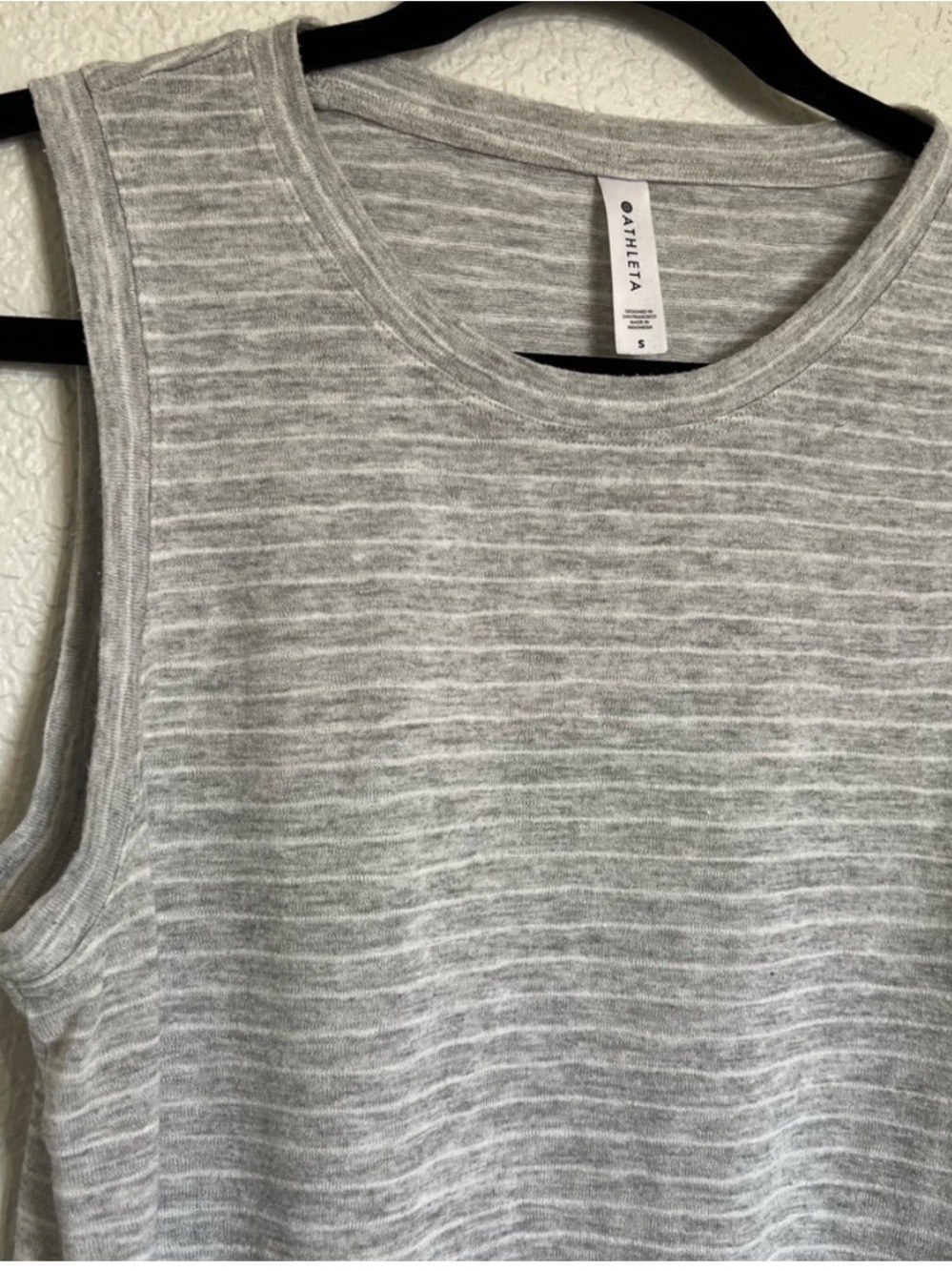 Athleta Breezy Striped Tank Top Gray and White Sleeveless Activewear - Picture 4 of 7